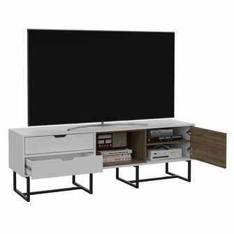 Mesa Para Tv Maryland, Blanco y Castaño, con Espacio Para Televisor de Hasta 70 Pulgadas