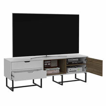 Mesa Para Tv Maryland, Blanco y Castaño, con Espacio Para Televisor de Hasta 70 Pulgadas