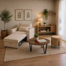 Sala Poltrona Cama Reclinable 70x76x86cm + Puff + Mesa de Centro V Beige/Amaretto