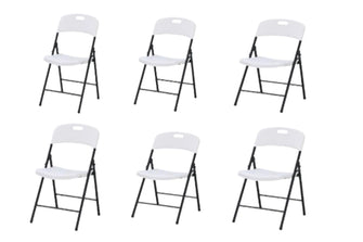 Set de Seis Sillas Plegables Dano, Blanco, espaldar y asiento en material plastico y patas metálicas