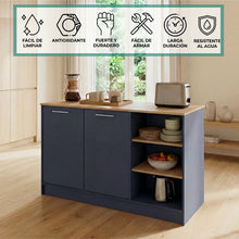 Barra de Cocina Lugano, Azul y Fresno Kronos, con Dos Puertas Abatibles