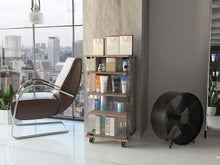 Vitrina Buda, Miel, con Una Puerta de Vidrio y Rodachinas Para Su Fácil Desplazamiento