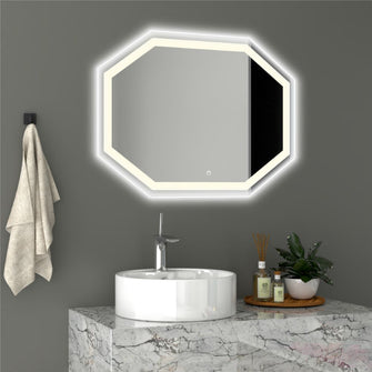 Espejo Hexagonal Mizu, Gris, con Luz Led y Touch
