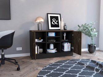 Mueble Auxiliar Recibidor Concept, Negro Soft y Chocolate, con Dos Puertas Batientes